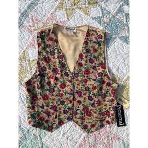 Vintage 90s Rayon Floral Vest 18 Plus Size Button Front Cottagecore Feminine NWT